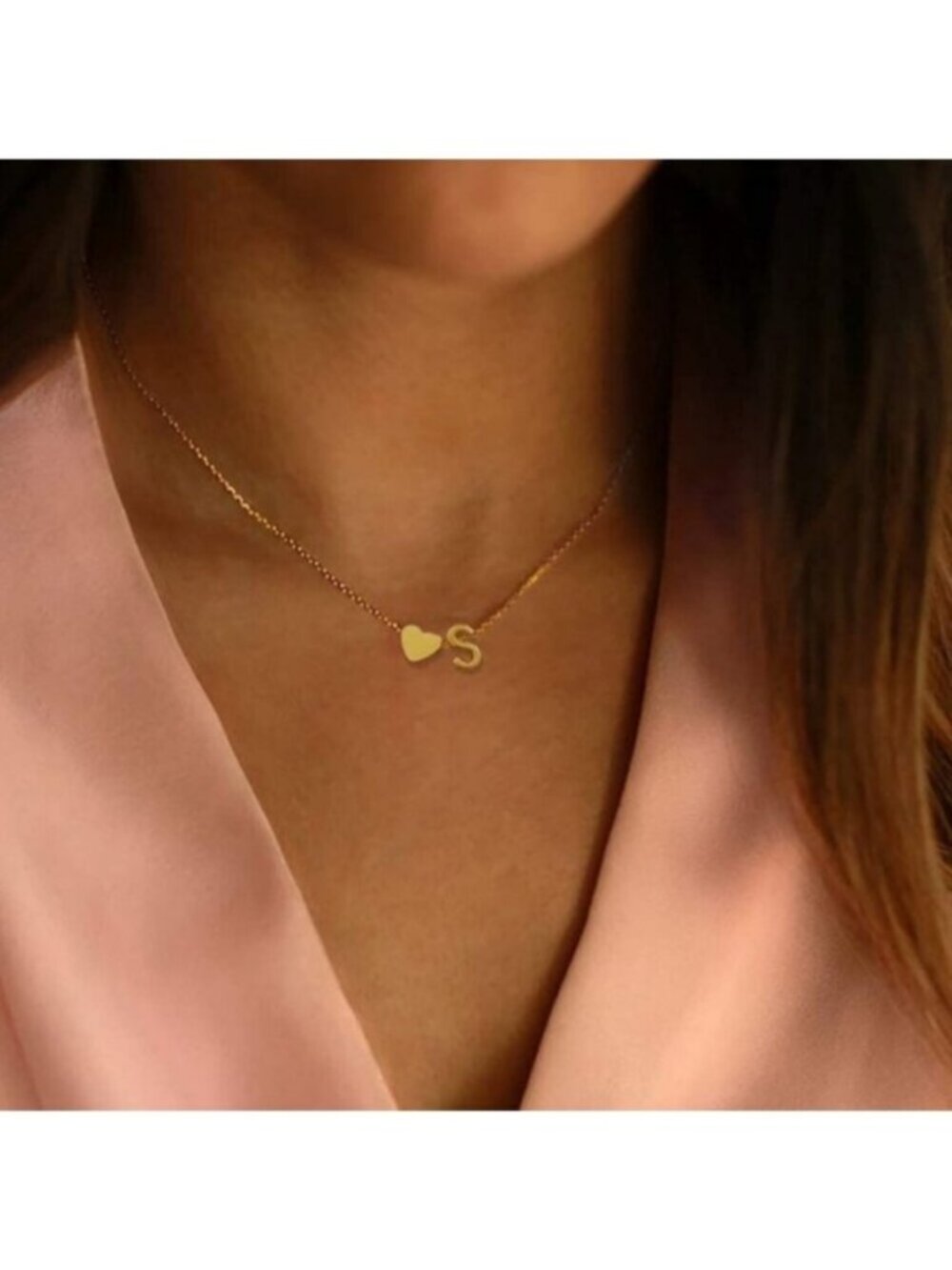 Gold 18k Gold Plated Personalized Letter Inital Heart Pendant Necklace